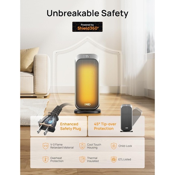 Dreo Space Heaters for Indoor Use, 1500W Fast Heating Portable 16", Silver - Picture 4 of 8